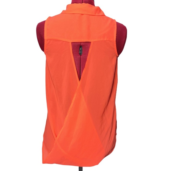 Nanette Lepore 90s y2k Neon Orange Cutout Draped Sheer Sleeveless Button Up Top - Picture 2 of 9